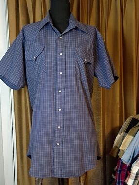 Vintage Ruddock Blue W/Gold Plaid Western Shirt 613